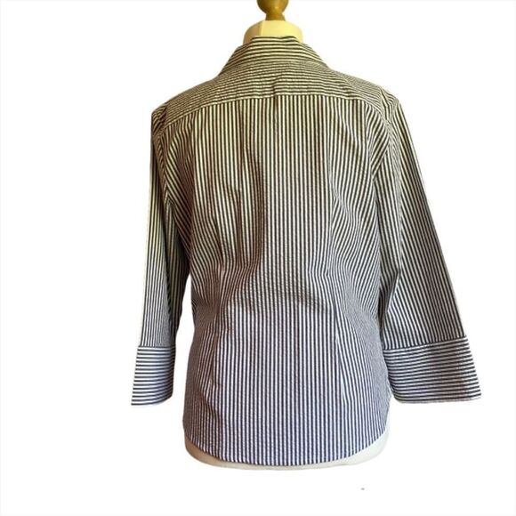 0166 Faconnable Seersucker Striped Button Down Shirt Size L Blouse NWT - Picture 5 of 10